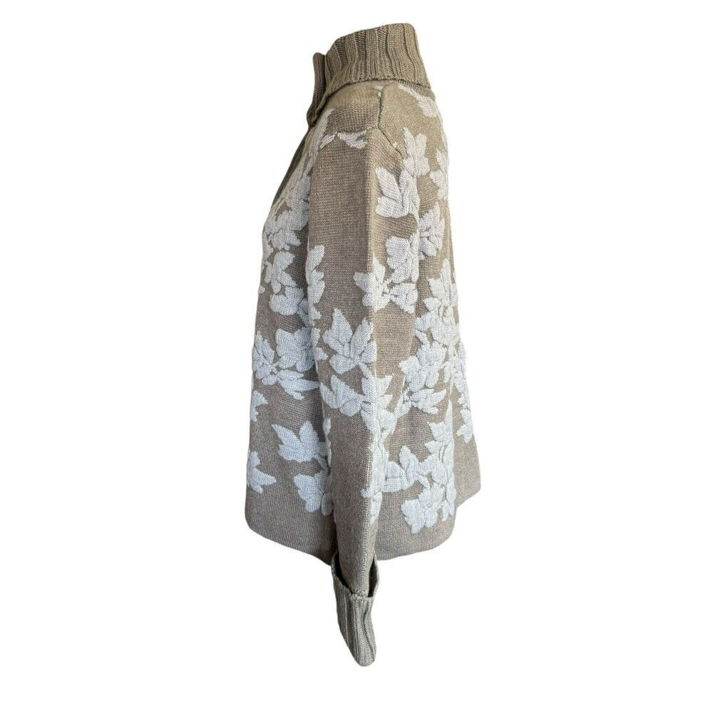 Jamie Gries Cozy Chic Collection Cardigan Turtleneck L Taupe Floral Sweater - Picture 2 of 9